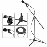 Dynamic Microphone and Tripod Mic Stand, Height Adjustable, Extending Boom, Includes 15' ft. XLR Cable, Microphone