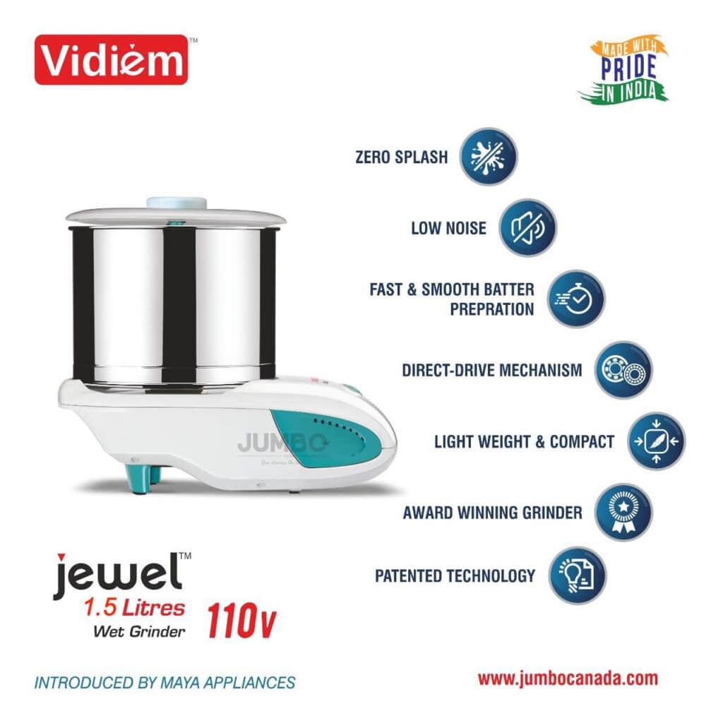 Vidiem Jewel-ST 1.5-Liter Wet Grinder Stainless Steel Drum, Stone ...