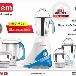 Vidiem Versa Pro 750W / 5 Stainless Steel Jars - Indian Mixer Grinder with Almond Nut Milk Juice Extractor, Spice & Coffee grinder Jar 110V for use in Canada / USA