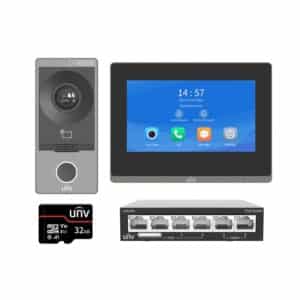 UNV KIT/201S/372S/NSW2020 Intercom Kit Includes an 2MP Intercom, an Indoor 7 inch Touchscreen, 4 Port PoE switch and Heavy Duty 32GB MicroSD Card