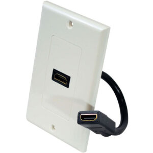 Single HDMI Wall Plate with Back Built-in Flexible Cable (White)