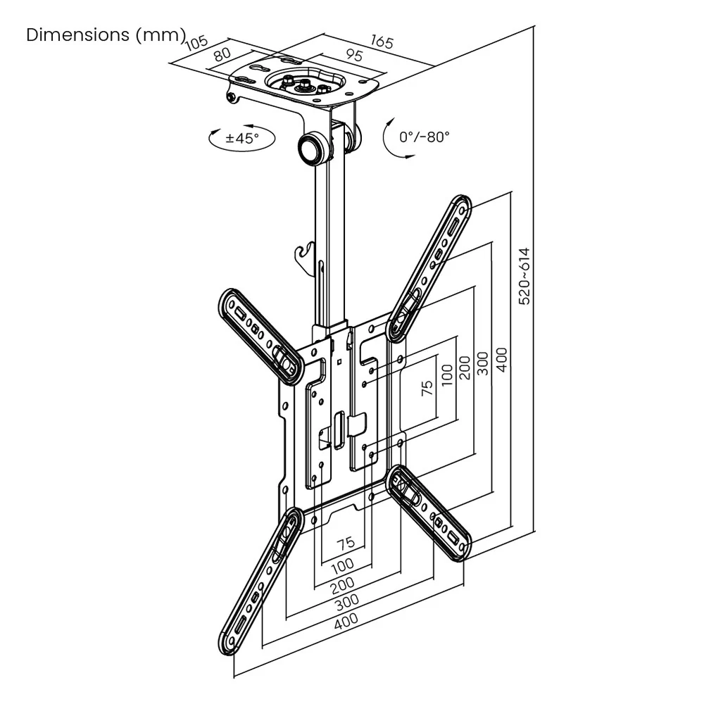 Folding Swivel & Tilt Ceiling Mount Bracket for Flat LCD/LEDs - Fits Sizes 23-55 inches - Maximum VESA 400x400 - Image 8
