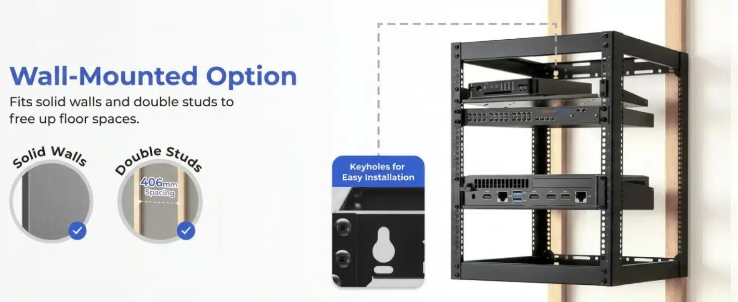 12U 19″ Wall Mount & Free Standing Network Rack with Shelves & Lockable Wheels - Image 10