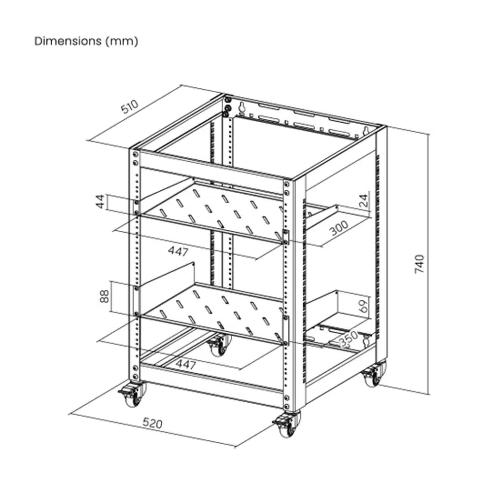 12U 19″ Wall Mount & Free Standing Network Rack with Shelves & Lockable Wheels - Image 4