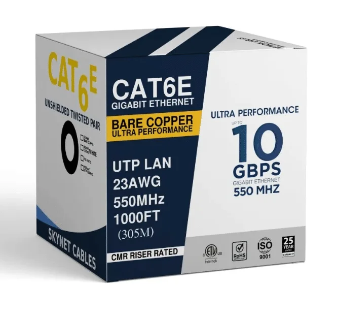 1000ft Cat6e CMR Riser Rated Bulk Ethernet Cable (550MHz, 23AWG Solid Bare Copper, Black)